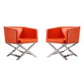 Manhattan Comfort Hollywood Lounge Accent Chair in Orange and Polished Chrome (Set of 2) 2-AC050-OR